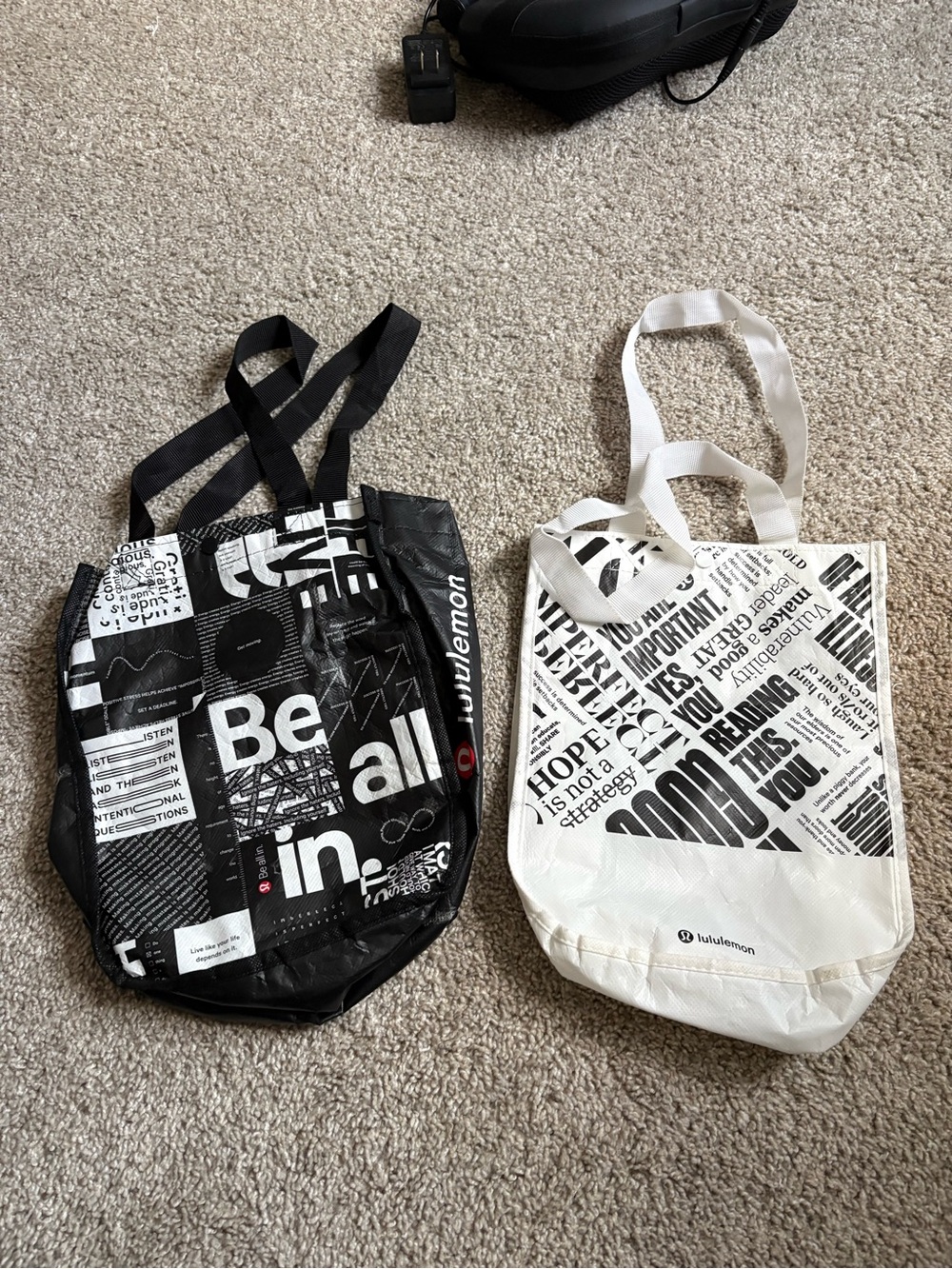 Set Of 2 Lululemon Small Reusable Shopping Bags Black And White